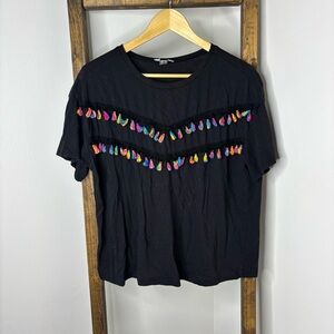 Primark Black T-Shirt with Colorful Fringe 12